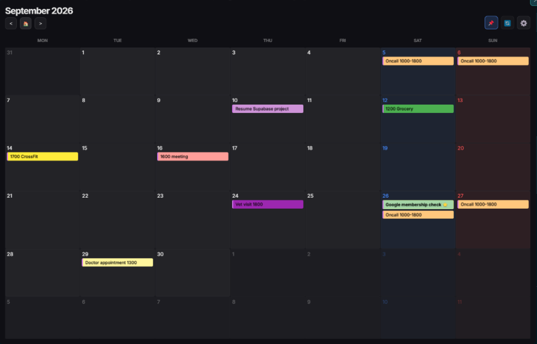 Calendar-On-Demand desktop widget showing September 2026 Monthly View